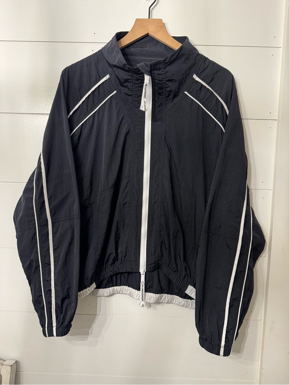 FP Movement by Free People Black Windbreaker Jacket with White Trim